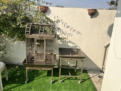 iron brass cage and stand for birds  , excellent condition, bargain.