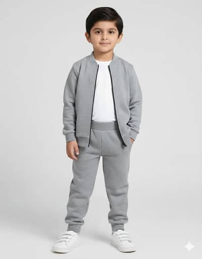 2 Pcs Boy's Fleece Plain Zipper Tracksuit
