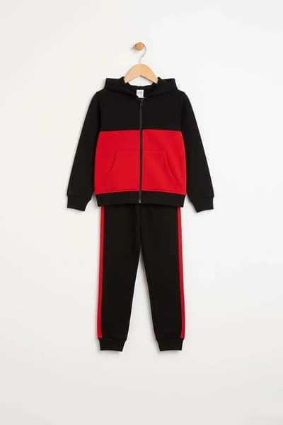 2 Pcs Boy's Polyester  Fleece Plain Zipper Tracksuit