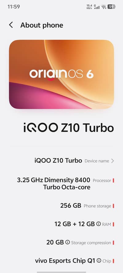 Vivo iqoo Z10 turbo 12/256