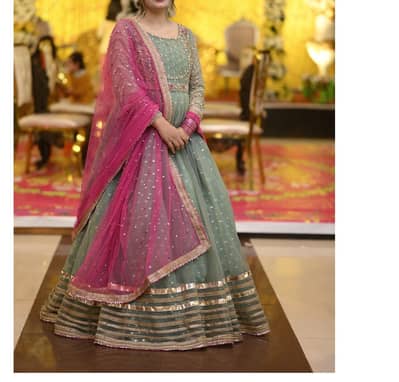 mint green net mexi with pink dupatta