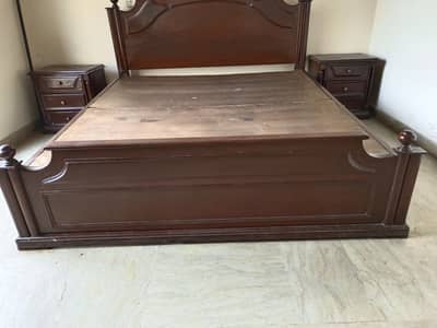 Wooden Double bed with 2 side tables