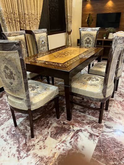 6 seater dining table/UV top table/metal steel chair/luxury dining set