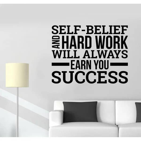 Self Believe Earn You Success Motivational Quote Wall Sticker for Decor Lovers — 2 x 1.5 Feet, Black