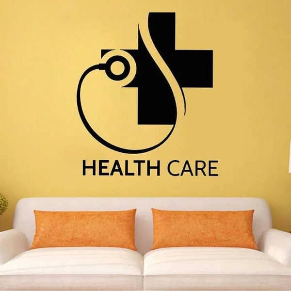 Health Care Sign Self-Adhesive Wall Sticker, Black, 2 x 1.5 ft – for Medical, Dental, Clinic, Office, Hospital, and Home