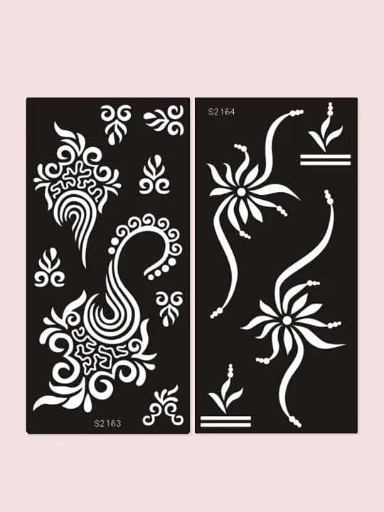 2 Sheets Flower Print Tattoo Stencil (PVC, Black)