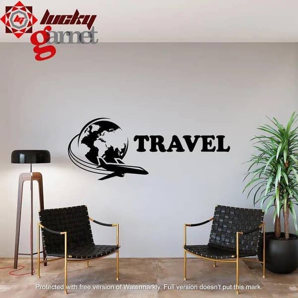 Lucky Garnet Globe Sticker – 2 x 1 Feet Self-Adhesive Wall Decal (Black) for Travel Themed Decor
