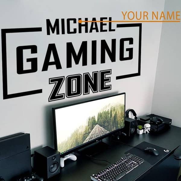 Custom Name Gaming Zone Wall Sticker (12 x 28 Inches)