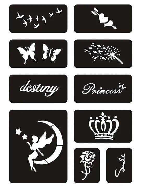 Tattoo Stencil, 1 Sheet Cartoon & Letter Graphic Stencils for Women and Girls, Reusable Henna Stencils for Hand, DIY Tattoo Template, Tattoo Stickers for Face and Body Art