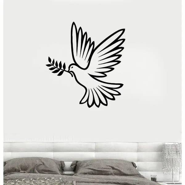 Dovve Flying Bird with Floral Twig Self-Adhesive Wall Sticker – 1 x 1 ft (Black) for Kids’ Rooms, Offices, and Home Decor