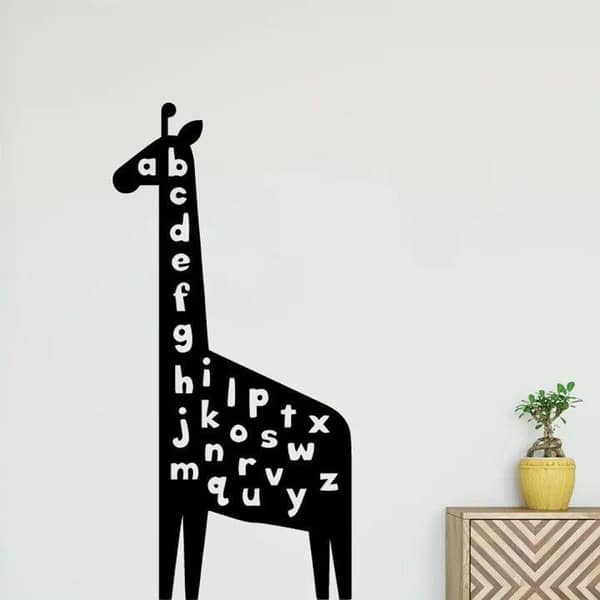 Giraffe Alphabets Animal Wall Sticker in Black — 2 x 1 ft PVC Decor by Rising Arts