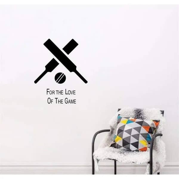 Cricket For The Love Of Game Bats Ball Quote Designed Self Adhesive Wall Sticker for Decor And Sports Lovers - Size: 2 x 1.5 feet - Black Color