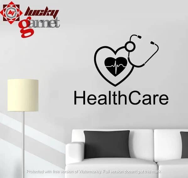 Size: 1 x 0.6 ft Lucky Garnet Health Care Stethoscope Wall Decal (Black)