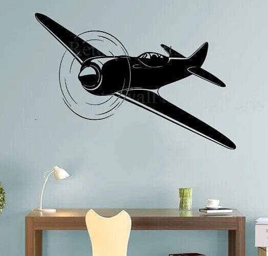 Size 2 x 1.5 ft Aircraft Jet Wall Sticker by Rising Arts - Self-Adhesive Decor for Kids, Office, Home