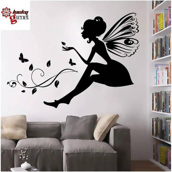 Fairy Design Wall Stickers for Home Decor, 2 x 1.5 Feet, Black