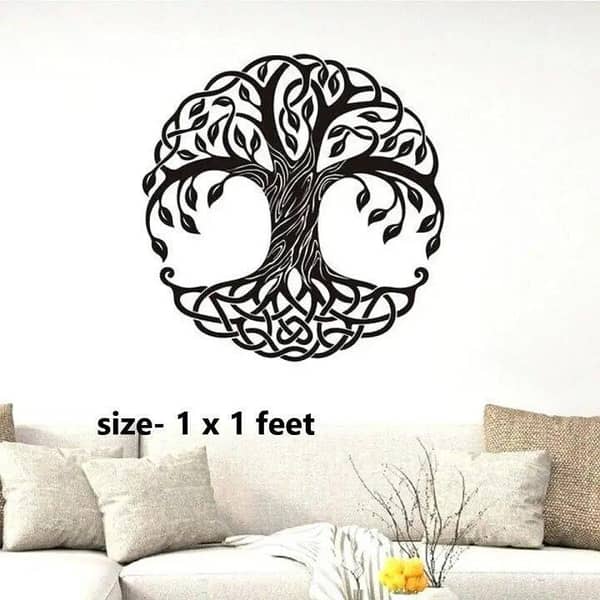 size- 1 x 1 feet Tree of Life Circle Wall Sticker in Black for Room, Office, and Home Decoration – Creative Self-Adhesive PVC