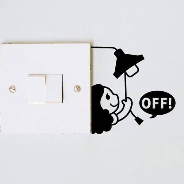 1 patch - 4 inch patch strip: Cute Cartoon Save Energy electricity wall sticker (Black) - Rising Arts