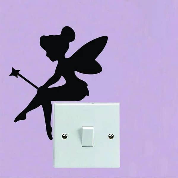 Rising arts 4 Inches Single Fairy Princess Patch Label Tag — Self-Adhesive Wall Stickers for Home and Office (Black)