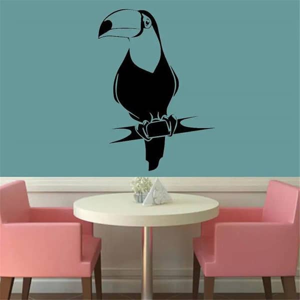 Parrot Bird Floral Nature Self-Adhesive Wall Stickers, Black, 1 x 0.7 Feet