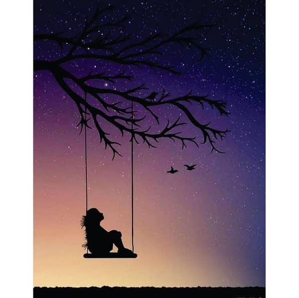 Tree Swing Girls Reusable Stencil for Canvas and Wall Painting. ID #309