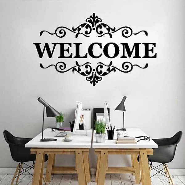 Size: 1.5 x 0.8 feet Welcome designed self-adhesive wall sticker for hall, event, venue, entrance, office, school, shop, gym, salon, parlor, institute and restaurants – black – Rising Arts