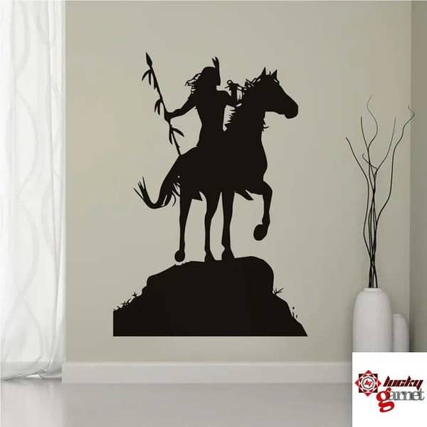 size- 1 x 0.7 Feet Horse Warrior Soldier Logo Nature Love Self-Adhesive Wall Sticker - Black