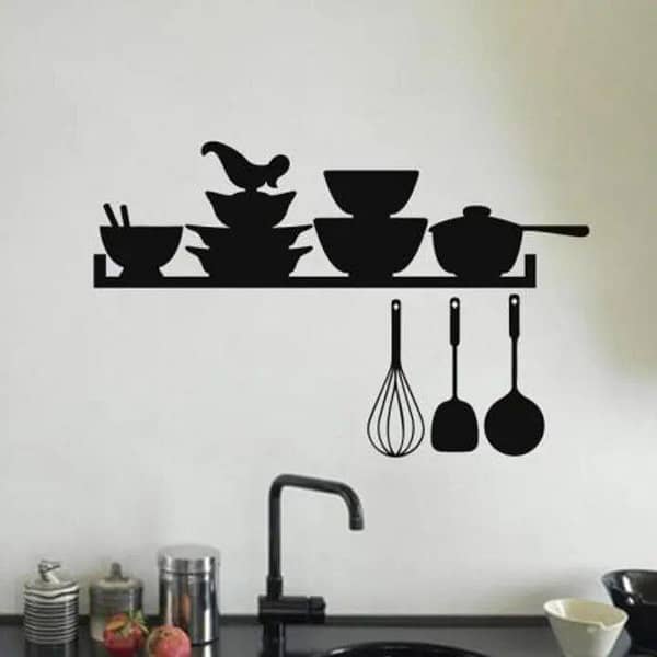 size- 2 x 1 feet Beautiful Kitchen Utensils Wall Sticker for Girls, Women, Office, Restaurants, Café, Home – Black (PVC, Self-Adhesive)