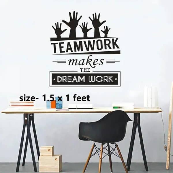 Rising Arts Vinyl Sticker 1.5 x 1 ft – 'Team Work Makes the Dream Work' Quote, Black