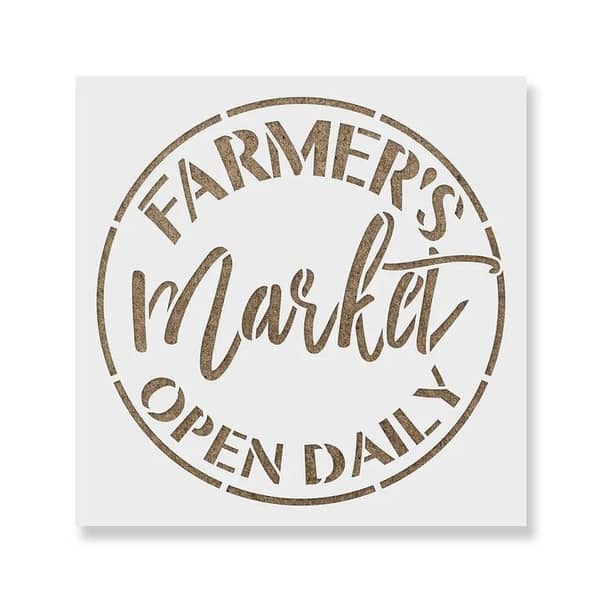 Farmers Market Open Daily Stencil Pattern for Wood Signs - Reusable Mylar Template, A4 (8.5 x 8.5 in) | Aizal Collection