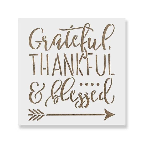 Grateful Thankful Blessed Stencil | Aizal Collection, Wall Stencil, Custom Size Available (18 x 18 inches)