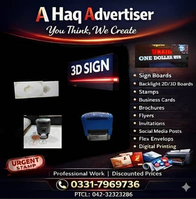 3D Sign Boards ,Stamp maker, Wedding cards, Flex Printing, LED Board