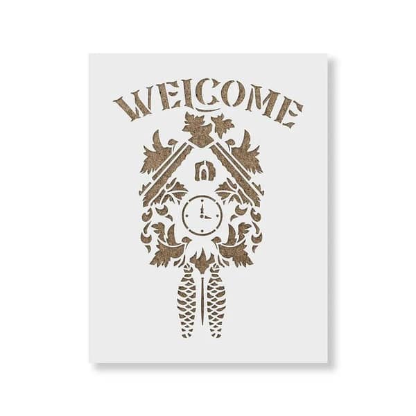 Cuckoo Clock Welcome Stencil by Aizal Collection, Wall Design Stencil, Custom Size Available (18 x 18)