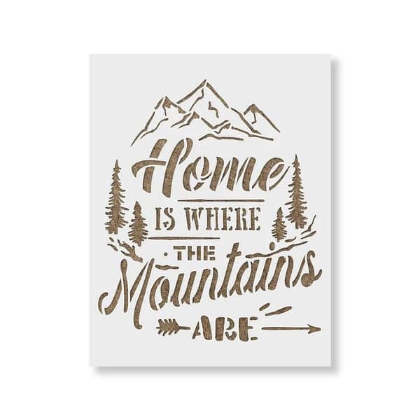 Home Is Where The Mountains Are Stencil | Aizal collection, 18 x 18 cm
