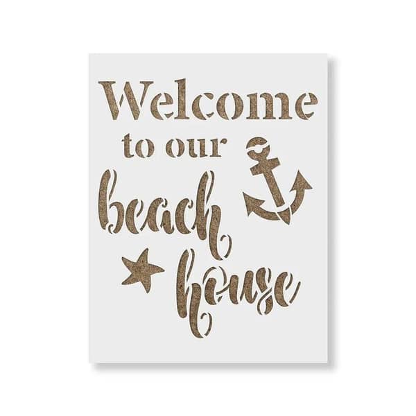 Welcome to Our Beach House Stencil by Aizal Collection, 18 x 18