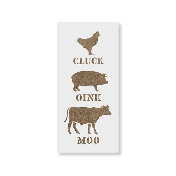 Cluck Oink Moo Stencil from Aizal collection, 18 x 18 cm (custom sizes available)