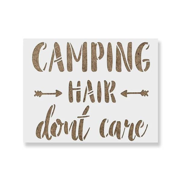 Camping Hair Stencil - Camp Out Stencil, Happy Camper, Nature Stencils, Camper Stencil (Aizal Collection) 18 x 18