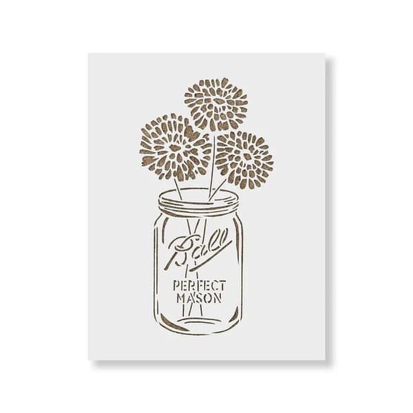 Mason Jar Floral Stencil | Aizal Collection | Wall Stencil, Custom Size 18 x 18