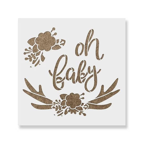 Oh Baby Antler Flower Stencil by Aizal Collection, 18 x 18 cm, Custom Size Available