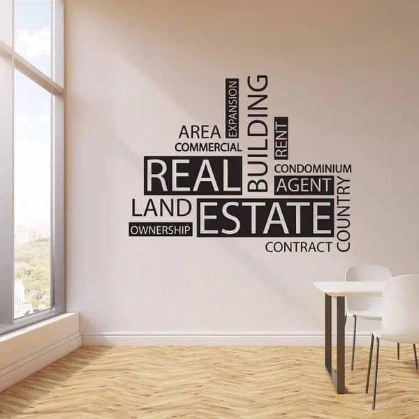 Rising Arts Real Estate Self-Adhesive Wall Sticker, 2 x 1.5 ft, Black