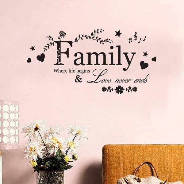 SIZE: 2 x 1 Feet Family Where Life Begins & Love Never Ends Motivational Self-Adhesive Wall Sticker, Black, by rising arts