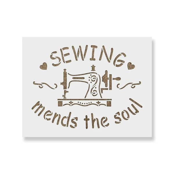 Sewing Mends The Soul Stencil | Aizal collection – wall stencil, custom size (18 x 18)
