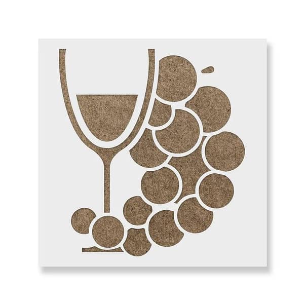 Wine Glass Grapes Stencil – Aizal Collection, Wall Stencil, Custom Size Available (18 x 18)