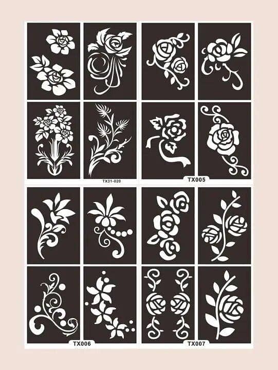 4sheets Floral Pattern Tattoo Stencil