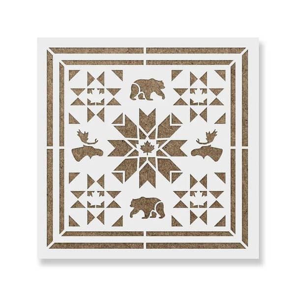 Oh Canada Barn Moose Bear Quilt Stencil by Aizal Collection, Wall Stencil, Custom Size Available (18 x 18)