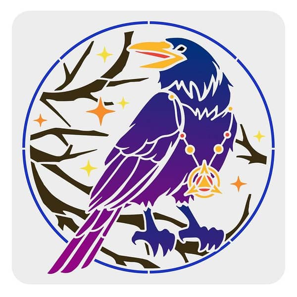 Crow Stencil – 11.8 x 11.8 inch Reusable Raven Bird Pattern Stencil Sheet from Aizal Collection