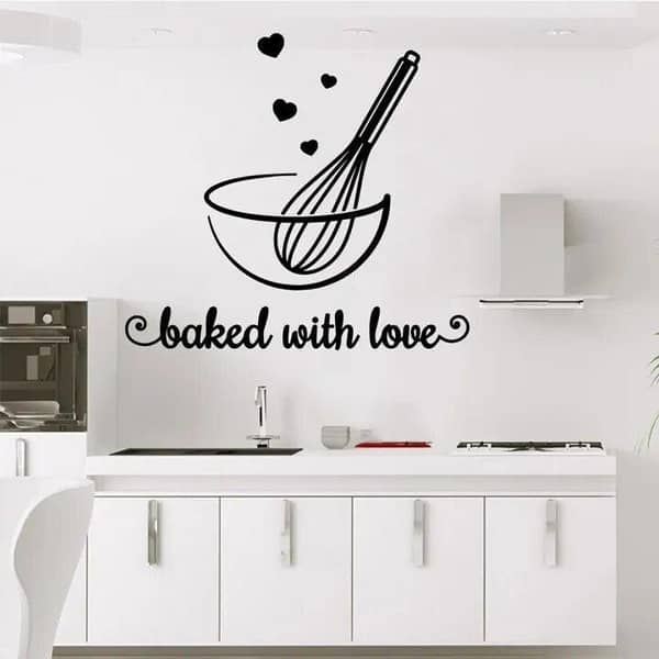 SIZE: 1 x 1 Feet - Baked With Love Bowl Quote Style Self-Adhesive Wall Sticker (Black)