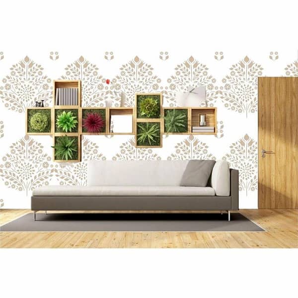 Leaf Damask Pattern Reusable Stencil for Canvas, Furniture, Fabric and Wall Decoration. ID#251