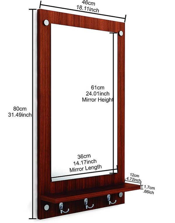 Dressing Table / Wall Mirror with Shelf and Hanging Hook