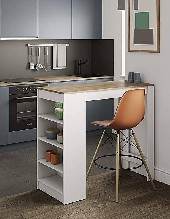 Toheed Wood Dining Table Bar table With Storage Shelves Home Kitchen Dining Table