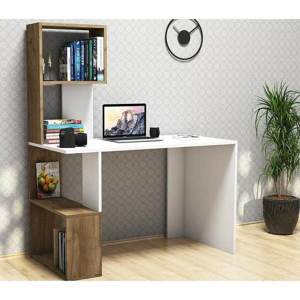 Toheed Wood Study Desk With Shelves home office desk